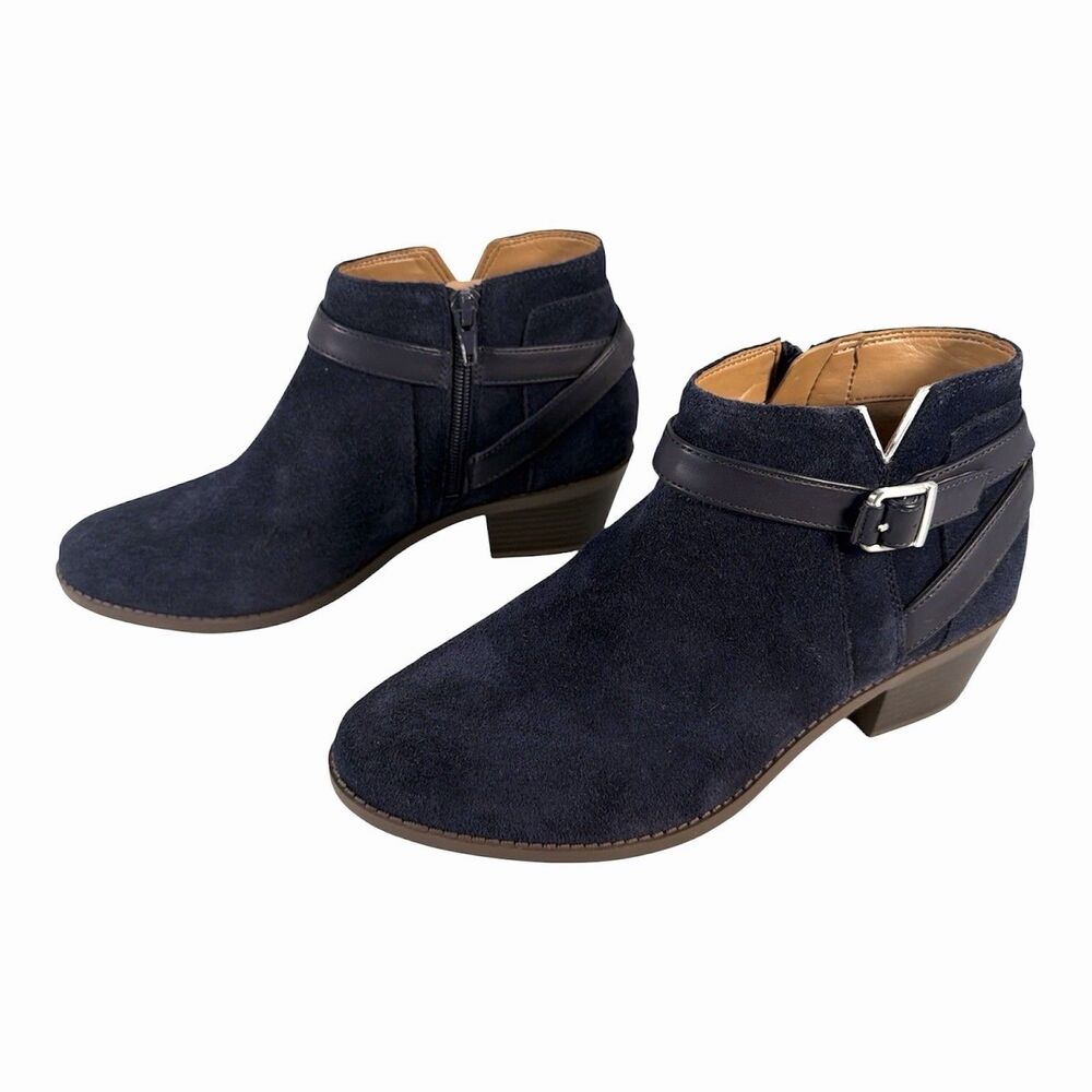 Vionic Women's Farrah Leather Ankle Boots Navy Blue Suede Size 7.5 Side Zip